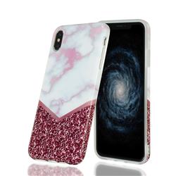 Stitching Rose Marble Clear Bumper Glossy Rubber Silicone Phone Case for iPhone XS Max (6.5 inch)
