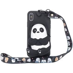 Cute Panda Neck Lanyard Zipper Wallet Silicone Case for iPhone XS Max (6.5 inch)