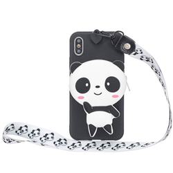 White Panda Neck Lanyard Zipper Wallet Silicone Case for iPhone XS Max (6.5 inch)