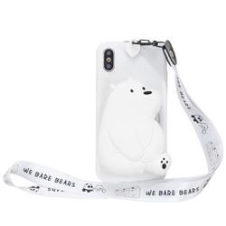 White Polar Bear Neck Lanyard Zipper Wallet Silicone Case for iPhone XS Max (6.5 inch)