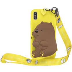 Yellow Bear Neck Lanyard Zipper Wallet Silicone Case for iPhone XS Max (6.5 inch)