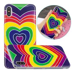 Rainbow Heart Painted Galvanized Electroplating Soft Phone Case Cover for iPhone XS Max (6.5 inch)