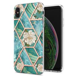 Blue Chrysanthemum Marble Electroplating Protective Case Cover for iPhone XS Max (6.5 inch)