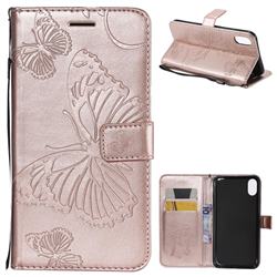 Embossing 3D Butterfly Leather Wallet Case for iPhone XS Max (6.5 inch) - Rose Gold