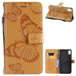 Embossing 3D Butterfly Leather Wallet Case for iPhone XS Max (6.5 inch) - Yellow