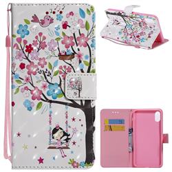 Flower Tree Swing Girl 3D Painted Leather Wallet Case for iPhone XS Max (6.5 inch)