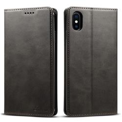 Suteni Simple Style Calf Stripe Leather Wallet Phone Case for iPhone XS Max (6.5 inch) - Black
