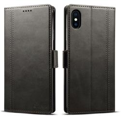 Suteni Calf Stripe Dual Color Leather Wallet Flip Case for iPhone XS Max (6.5 inch) - Black
