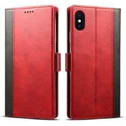 Suteni Calf Stripe Dual Color Leather Wallet Flip Case for iPhone XS Max (6.5 inch) - Red