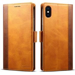 Suteni Calf Stripe Dual Color Leather Wallet Flip Case for iPhone XS Max (6.5 inch) - Khaki
