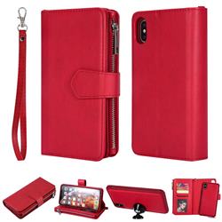 Retro Luxury Multifunction Zipper Leather Phone Wallet for iPhone XS Max (6.5 inch) - Red