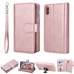 Retro Luxury Multifunction Zipper Leather Phone Wallet for iPhone XS Max (6.5 inch) - Rose Gold