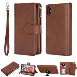 Retro Luxury Multifunction Zipper Leather Phone Wallet for iPhone XS Max (6.5 inch) - Brown