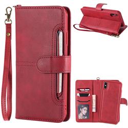 Retro Multi-functional Detachable Leather Wallet Phone Case for iPhone XS Max (6.5 inch) - Red