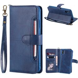 Retro Multi-functional Detachable Leather Wallet Phone Case for iPhone XS Max (6.5 inch) - Blue
