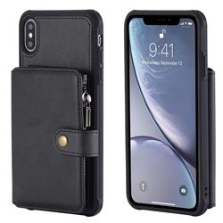 Retro Luxury Multifunction Zipper Leather Phone Back Cover for iPhone XS Max (6.5 inch) - Black