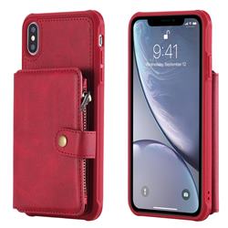 Retro Luxury Multifunction Zipper Leather Phone Back Cover for iPhone XS Max (6.5 inch) - Red