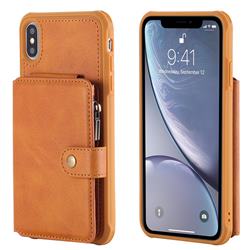 Retro Luxury Multifunction Zipper Leather Phone Back Cover for iPhone XS Max (6.5 inch) - Brown