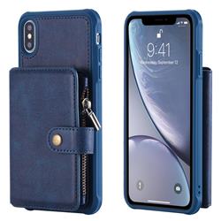 Retro Luxury Multifunction Zipper Leather Phone Back Cover for iPhone XS Max (6.5 inch) - Blue