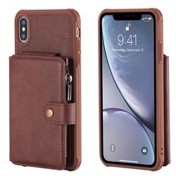 Retro Luxury Multifunction Zipper Leather Phone Back Cover for iPhone XS Max (6.5 inch) - Coffee