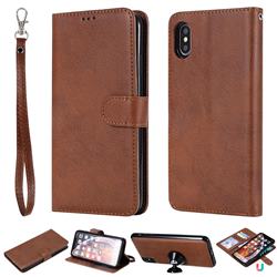 Retro Greek Detachable Magnetic PU Leather Wallet Phone Case for iPhone XS Max (6.5 inch) - Brown
