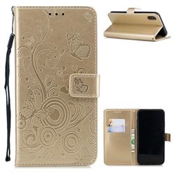 Intricate Embossing Butterfly Circle Leather Wallet Case for iPhone XS Max (6.5 inch) - Champagne