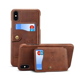 Suteni Retro Classic Zipper Buttons Card Slots Phone Cover for iPhone XS Max (6.5 inch) - Brown