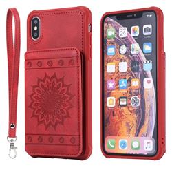 Luxury Embossing Sunflower Multifunction Leather Back Cover for iPhone XS Max (6.5 inch) - Red