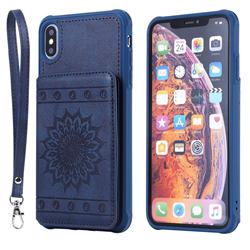 Luxury Embossing Sunflower Multifunction Leather Back Cover for iPhone XS Max (6.5 inch) - Blue