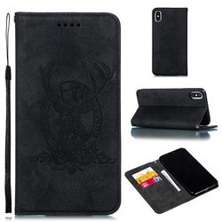 Retro Intricate Embossing Elk Seal Leather Wallet Case for iPhone XS Max (6.5 inch) - Black