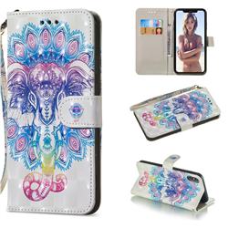 Colorful Elephant 3D Painted Leather Wallet Phone Case for iPhone XS Max (6.5 inch)