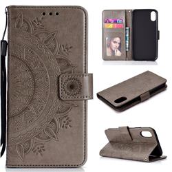 Intricate Embossing Datura Leather Wallet Case for iPhone XS Max (6.5 inch) - Gray