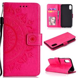 Intricate Embossing Datura Leather Wallet Case for iPhone XS Max (6.5 inch) - Rose Red