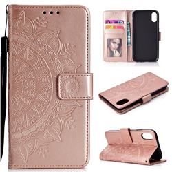Intricate Embossing Datura Leather Wallet Case for iPhone XS Max (6.5 inch) - Rose Gold