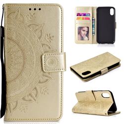 Intricate Embossing Datura Leather Wallet Case for iPhone XS Max (6.5 inch) - Golden