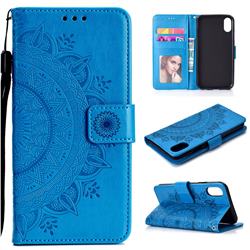 Intricate Embossing Datura Leather Wallet Case for iPhone XS Max (6.5 inch) - Blue