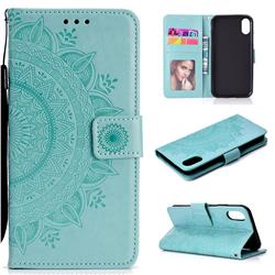 Intricate Embossing Datura Leather Wallet Case for iPhone XS Max (6.5 inch) - Mint Green