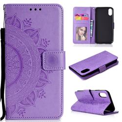 Intricate Embossing Datura Leather Wallet Case for iPhone XS Max (6.5 inch) - Purple