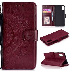 Intricate Embossing Datura Leather Wallet Case for iPhone XS Max (6.5 inch) - Brown