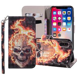 Flame Skull 3D Painted Leather Phone Wallet Case Cover for iPhone XS Max (6.5 inch)