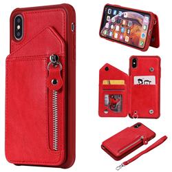 Classic Luxury Buckle Zipper Anti-fall Leather Phone Back Cover for iPhone XS Max (6.5 inch) - Red