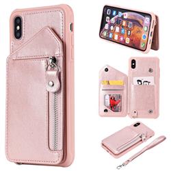 Classic Luxury Buckle Zipper Anti-fall Leather Phone Back Cover for iPhone XS Max (6.5 inch) - Pink