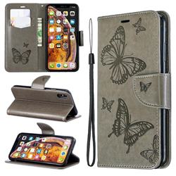 Embossing Double Butterfly Leather Wallet Case for iPhone XS Max (6.5 inch) - Gray