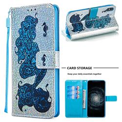 Mermaid Seahorse Sequins Painted Leather Wallet Case for iPhone XS Max (6.5 inch)