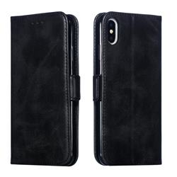 Retro Classic Calf Pattern Leather Wallet Phone Case for iPhone XS Max (6.5 inch) - Black