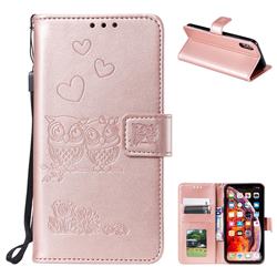 Embossing Owl Couple Flower Leather Wallet Case for iPhone XS Max (6.5 inch) - Rose Gold