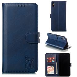 Embossing Happy Cat Leather Wallet Case for iPhone XS Max (6.5 inch) - Blue