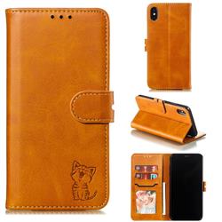 Embossing Happy Cat Leather Wallet Case for iPhone XS Max (6.5 inch) - Yellow