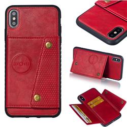 Retro Multifunction Card Slots Stand Leather Coated Phone Back Cover for iPhone XS Max (6.5 inch) - Red