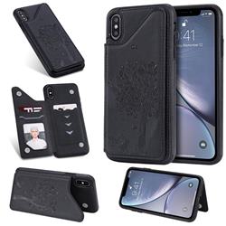 Luxury Tree and Cat Multifunction Magnetic Card Slots Stand Leather Phone Back Cover for iPhone XS Max (6.5 inch) - Black